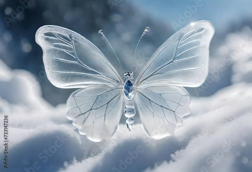 Glass butterfly on snow 