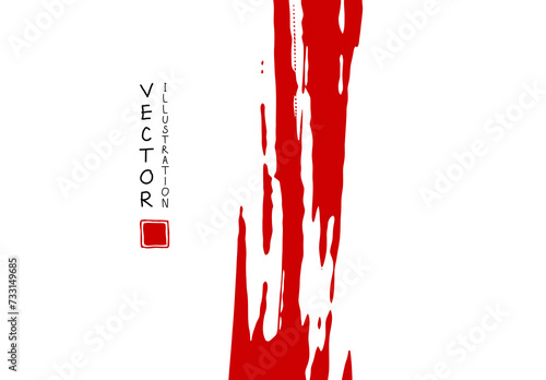 Abstract ink background. Chinese calligraphy art style, Red paint stroke texture on white paper.