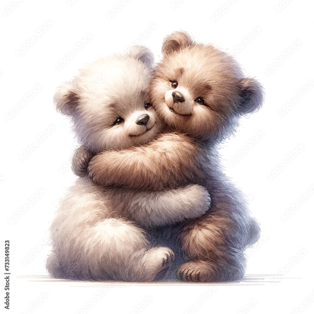 Obraz premium Whimsical hugging bears created with Generative AI technology