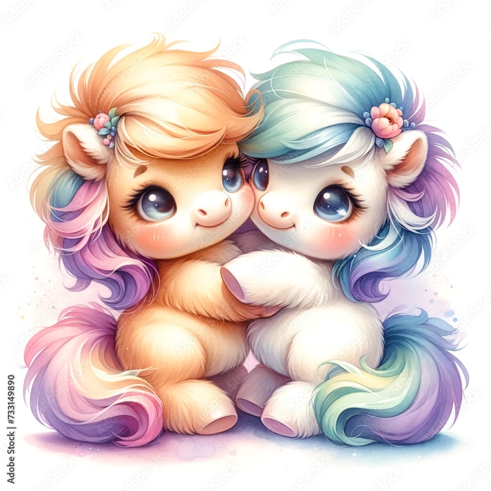 Whimsical hugging pony created with Generative AI technology