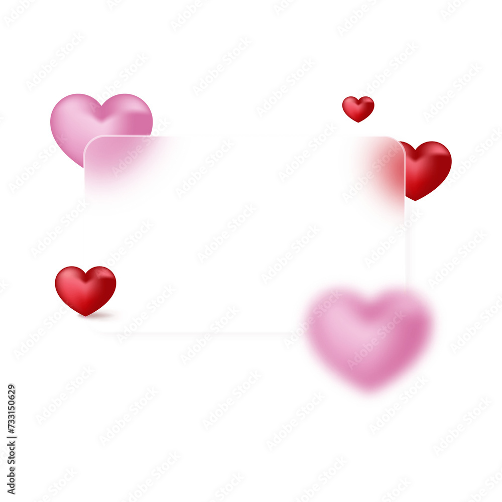 hearts on white translucent letter box, 3d floating valentines love heart, Hearts icons on isolated transparent PNG background