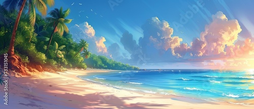 Tropical Sunset Resort: A Flat Illustration
