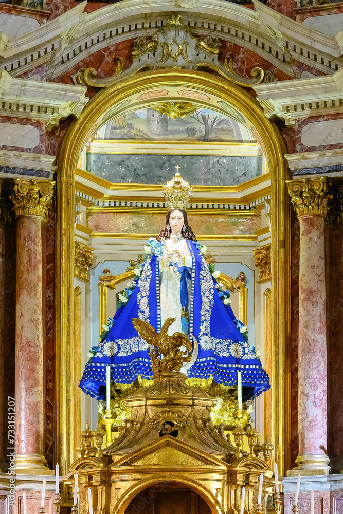 Obraz premium Statue or figure of Virgin Mary inside of the Saint John of God Church (Century XVIII) in Murcia, Spain
