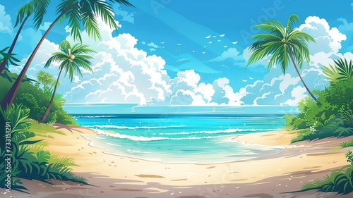 Cartoon Tropical Beach: Seaside Vacation Illustration
