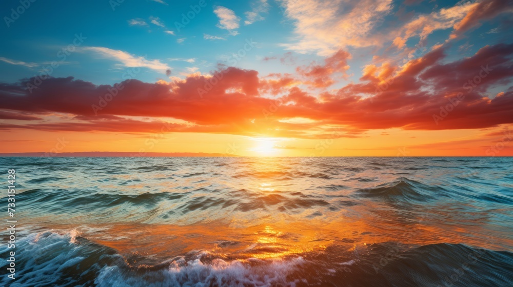 A radiant sunset over a tranquil ocean A radiant sunset over a tranquil ocean