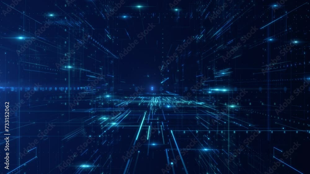 Technology Digital Data Network, An intricate visualization of a digital data network, Features background with dynamic light streams representing connectivity and high speed data transfer.