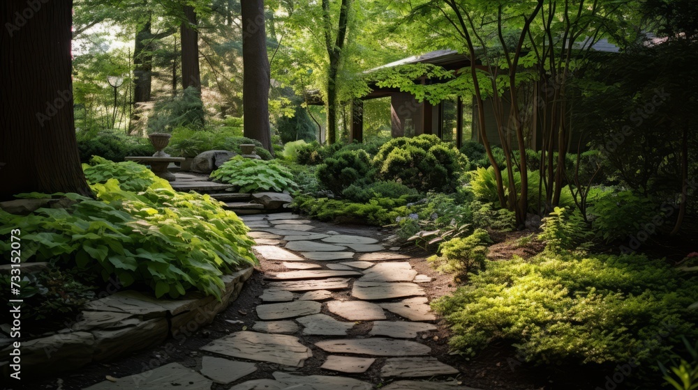 A stone path leading to a hidden garden oasis A stone path leading to a hidden garden oasis