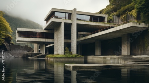 A stark contrast between brutalist structure and natural beauty