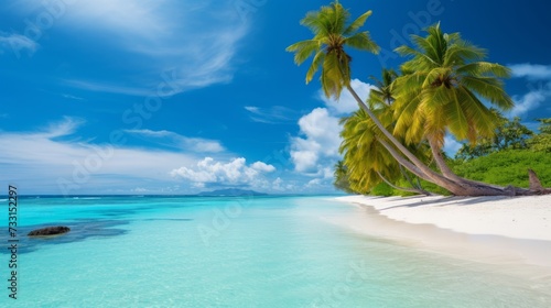A tranquil beach with palm trees and turquoise waters