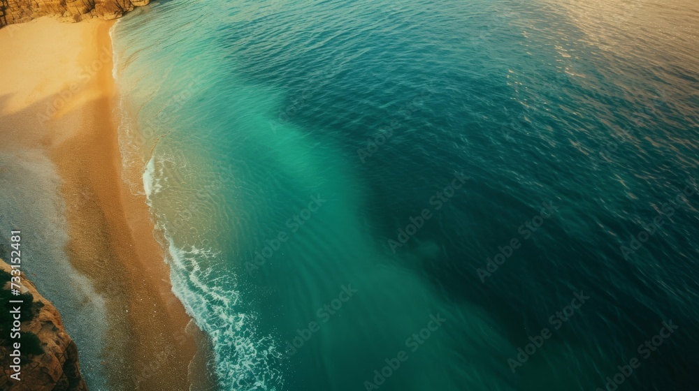 Aerial top view of a seaside. Calm and clear water in the nature during summer