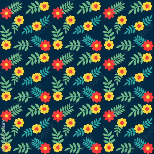 Vibrant floral pattern with red and yellow flowers