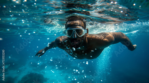 African American Male Enjoying a Swim with Goggles