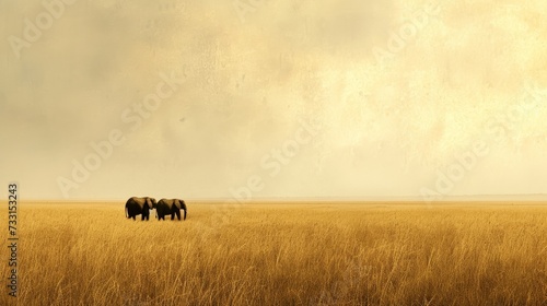 Elephants roaming freely in vast African plains, their gentle giants captivat...
