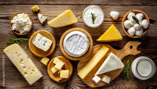 dairy products various types of cheese top view