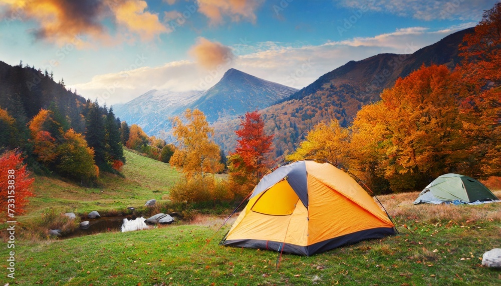camping in autumn mountains