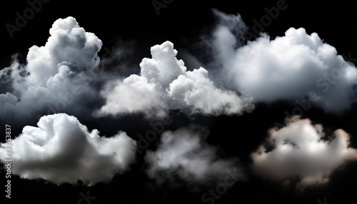 clouds set on black background white cloudiness mist or smog background collection of different clouds