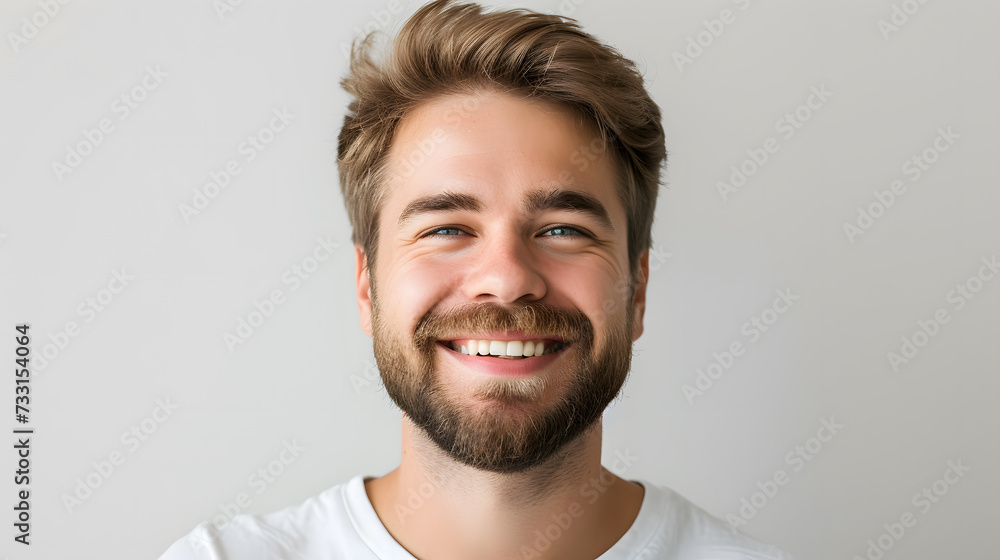 Fototapeta premium Handsome smiling man closeup portrait isolated on white background