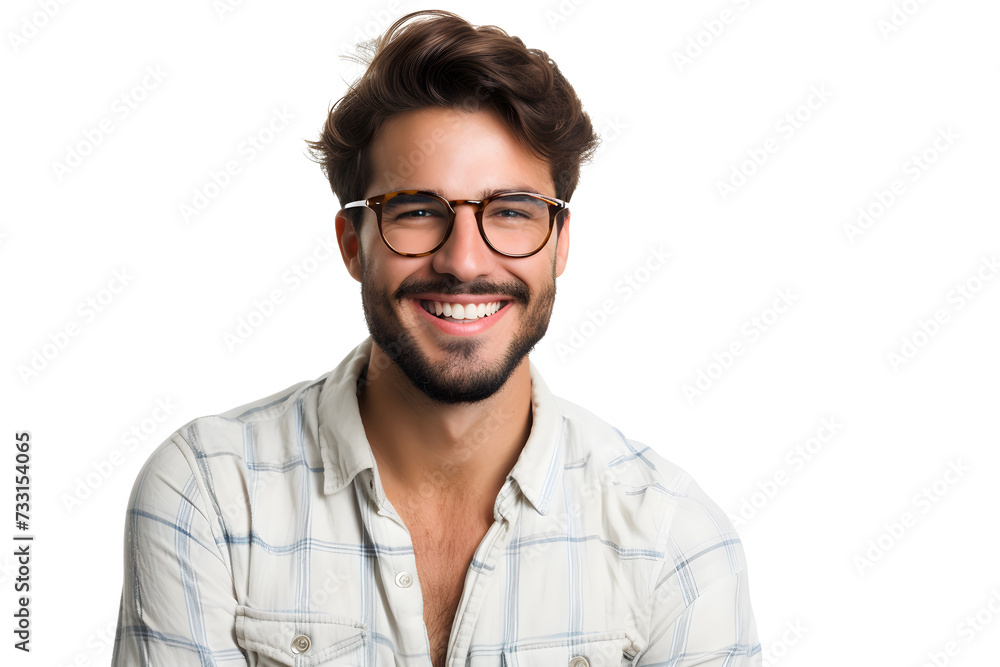 Handsome smiling man closeup portrait isolated on white background