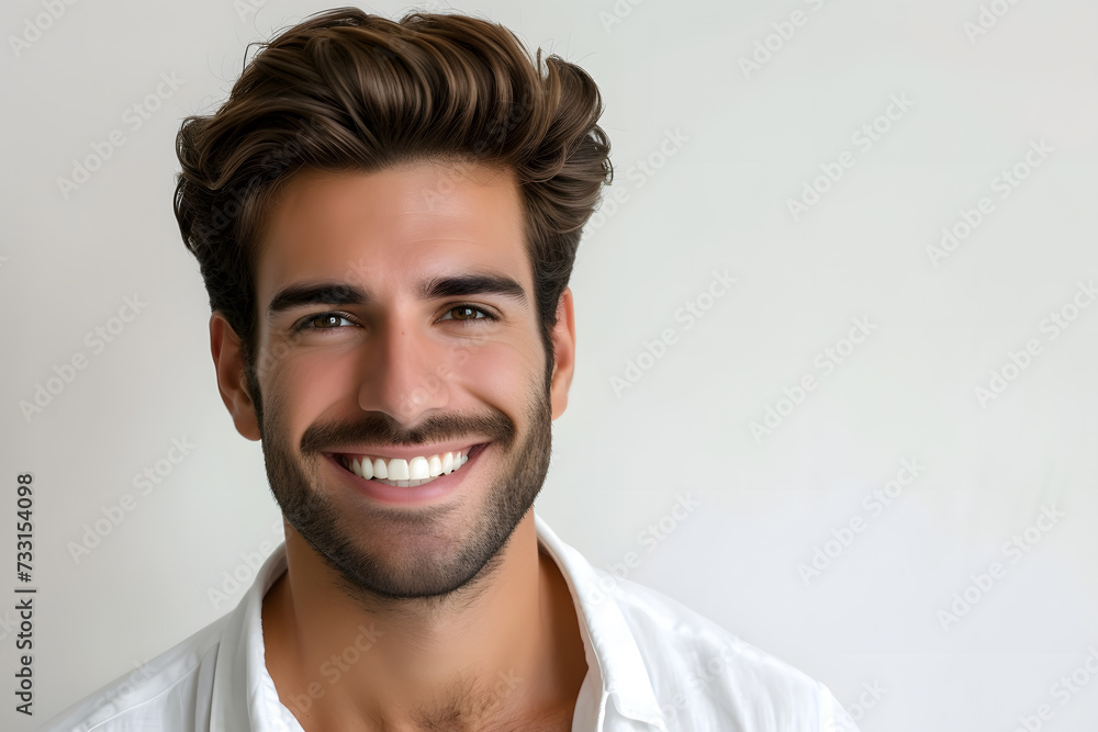 Fototapeta premium Handsome smiling man closeup portrait isolated on white background