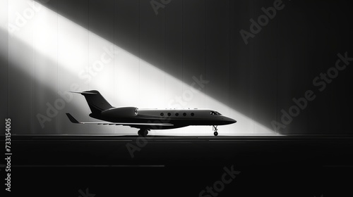 A sleek and elegant silhouette of a luxury business jet against a minimalist ...