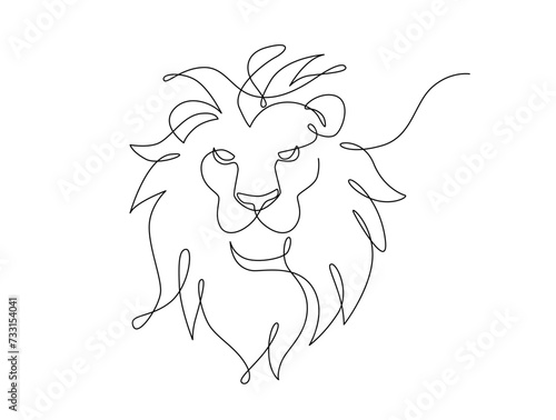 Fototapeta Naklejka Na Ścianę i Meble -  Lion head continuous line drawing. Front view single linear decorative design concept. Lion abstract linear minimal style, Hand drawn isolated on white background. Vector design illustration.