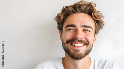 Handsome smiling man closeup portrait isolated on white background