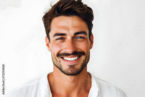 Handsome smiling man closeup portrait isolated on white background