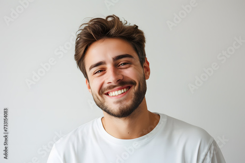Handsome smiling man closeup portrait isolated on white background