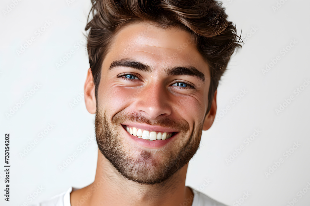Fototapeta premium Handsome smiling man closeup portrait isolated on white background