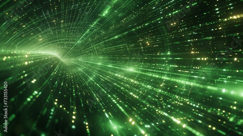 Abstract flight of green laser beams in outer space, 3d illustration, background, wallpaper