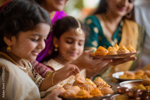 Indian Family Enjoying Traditional Sweets for Holi Festival Celebration. Holi Festival, India's Most Colorful Festival