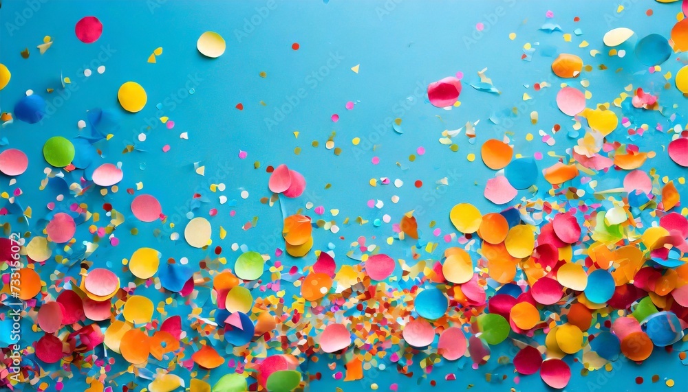colorful confetti falling on a holiday on a blue background