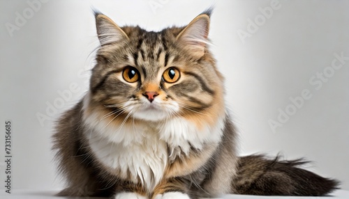 crossbreed siberian cat in front of a white background