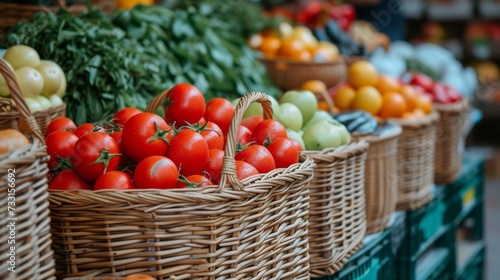 Farm-fresh produce arranged in baskets, advocating for sustainable and wholes...