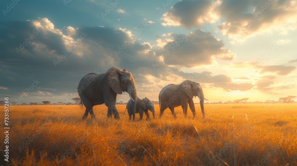 Elephants roaming freely in vast African plains, their gentle giants captivating hearts