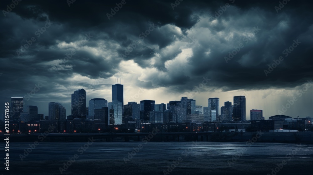 Moody city skyline with dramatic clouds Moody city skyline with dramatic clouds