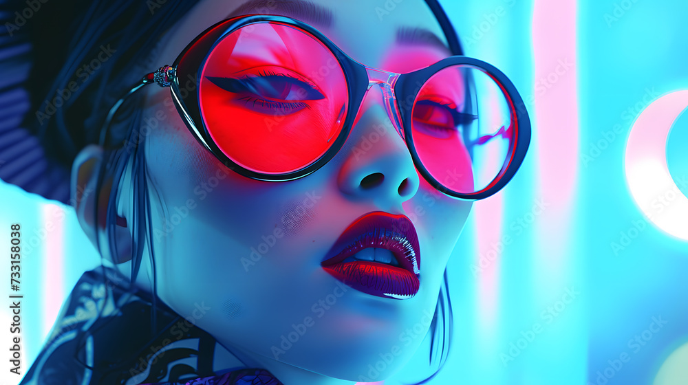  Closeup portrait of fashionable glamour asian woman wearing sunglasses