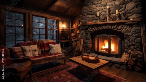 Wallpaper Mural Rustic pension featuring a warm fireplace for a cozy retreat in the woods Torontodigital.ca