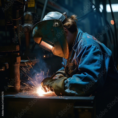 Welder in a workshop welds metal together © Markus