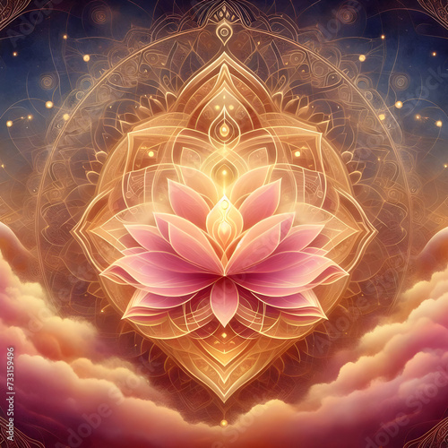 Image symbolizing the spiritual awakening with soft hues of pink and gold. on abtract background