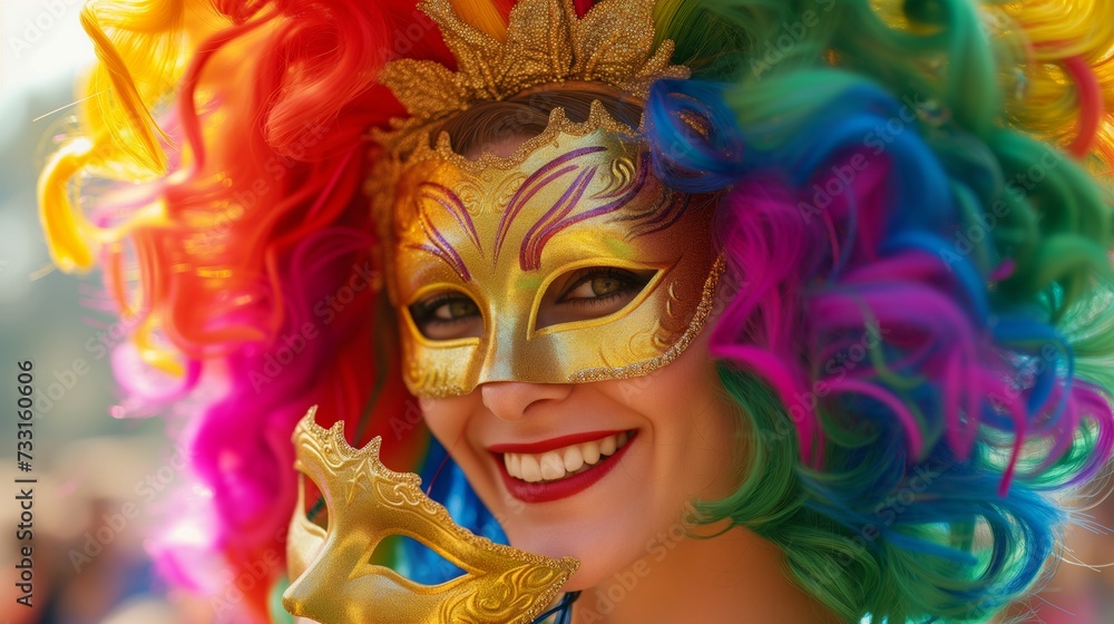 Vibrant Carnival Mask with Feathers, Festive and Masquerade Concept