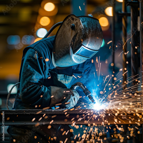 Welder in a workshop welds metal together