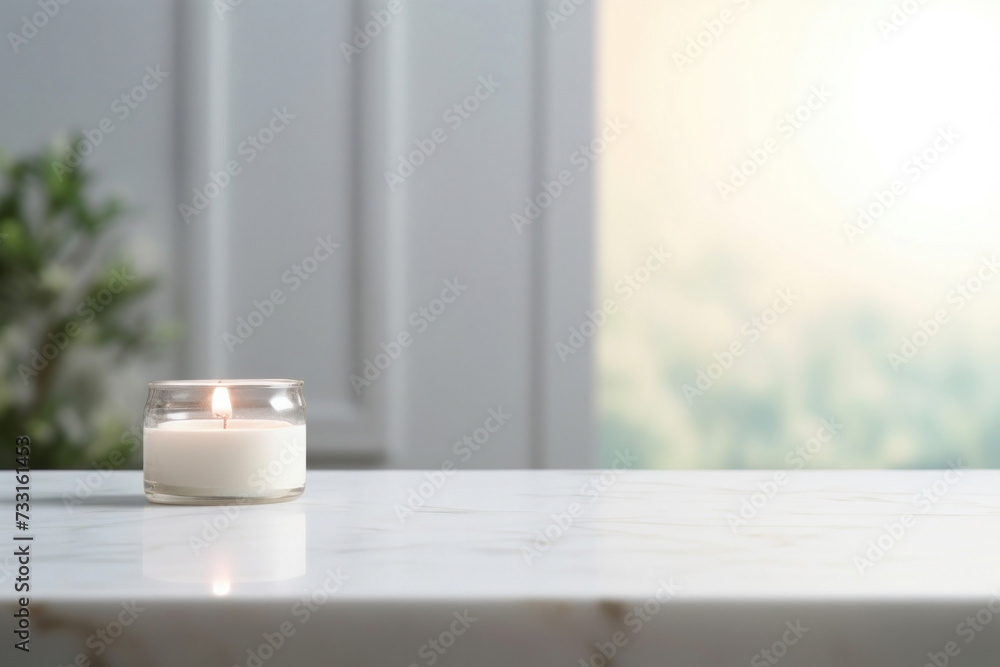 Empty marble table top for product display with blurred bathroom interior background. White bathroom interior. Empty marble table top for product display with blurred bathroom interior background. White bathroom interior.