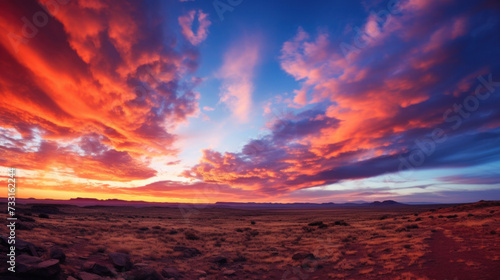 Majestic sunrise or sunset landscape with stunning nature's light and rolling colorful clouds.