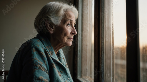 Una anciana mirando por la ventana
