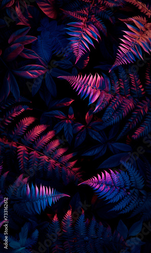 Abstract leaf arrangement with a gradient from blue to purple. Generative AI