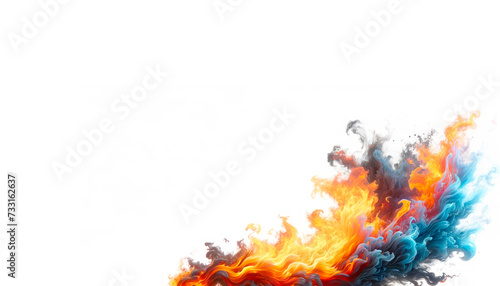 Abstract fire texture with blue and orange flames blending into white. Generative AI