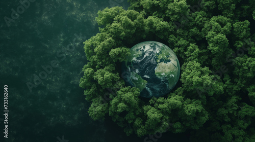 Green Planet Earth on Black Background, Conceptual 3D Illustration