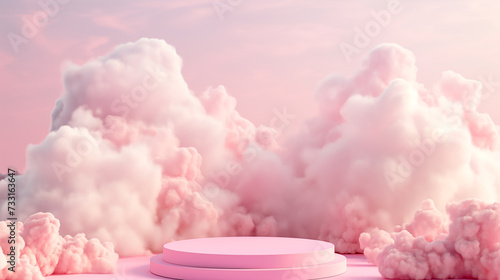 podium pink pink podium stage abstract background Pastel Cloud Scene Display Platform Stands in Studio Space Showing White Geometric Smoke