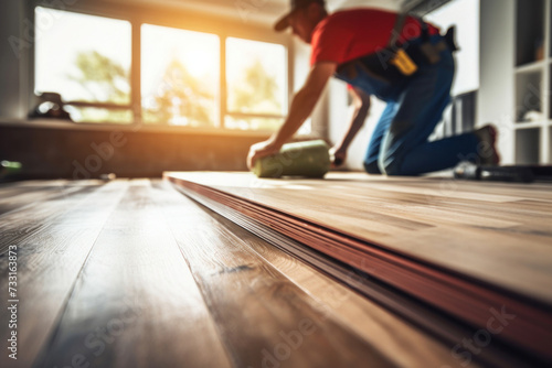 A Worker Installing laminate Floor in New House.